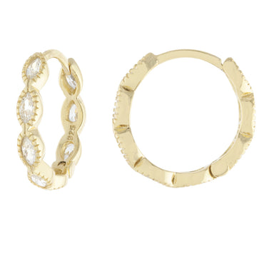 Tiny CZ diamond Shaped Huggie Earrings - Gold or Silver-Earrings-Balara Jewelry