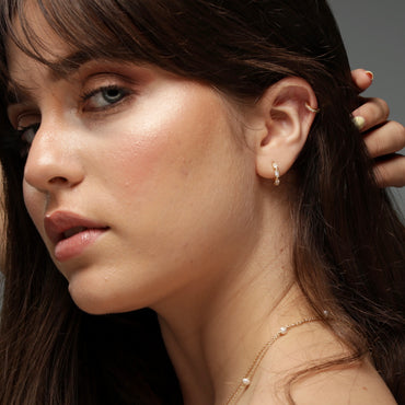 Small CZ diamond Shaped Huggie Earrings - Gold or Silver