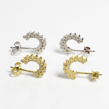 Half Circle CZ Stud Earrings-Earrings-Balara Jewelry