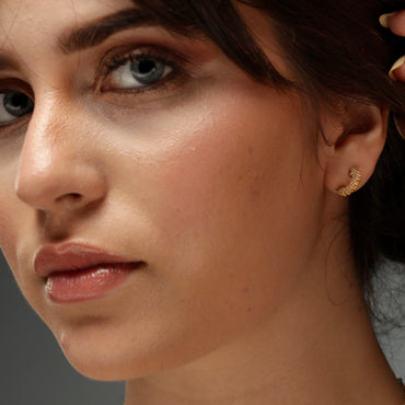 Half Circle CZ Stud Earrings - Gold or Silver