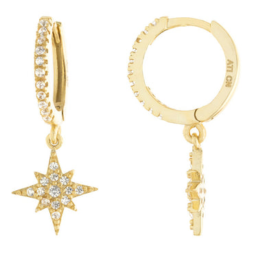 Dangling CZ North Star Huggies - Gold or Silver-Earrings-Balara Jewelry
