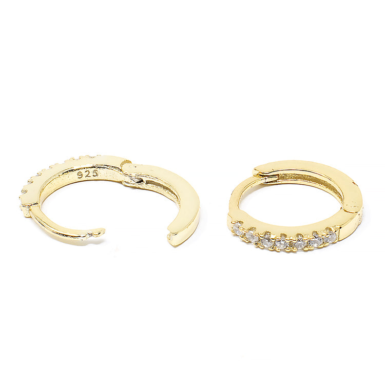 Tiny Pave Huggie Earrings - Gold or Silver-Earrings-Balara Jewelry