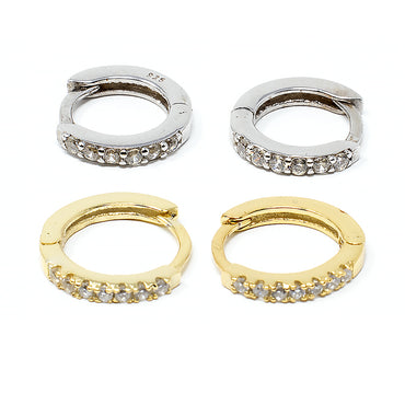 Tiny Pave Huggie Earrings - Gold or Silver-Earrings-Balara Jewelry