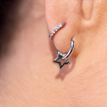 Small CZ Star Charm Huggies - Gold or Silver