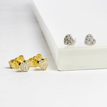 Mini Heart CZ Studs Earrings - Gold or Silver-Earrings-Balara Jewelry