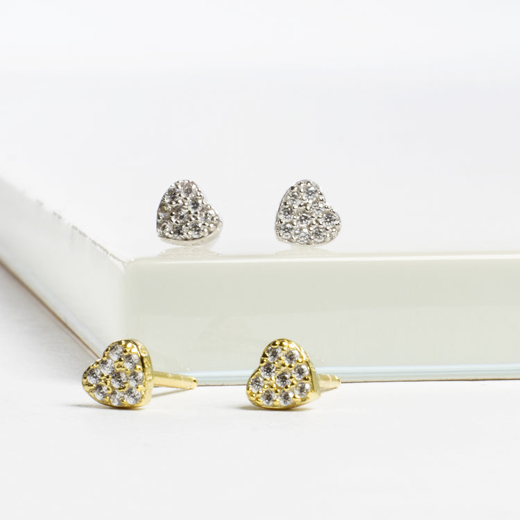 Mini Heart CZ Studs Earrings - Gold or Silver-Earrings-Balara Jewelry