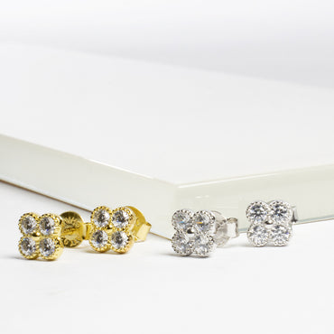 Bezel CZ Flower Studs - Gold or Silver-Earrings-Balara Jewelry