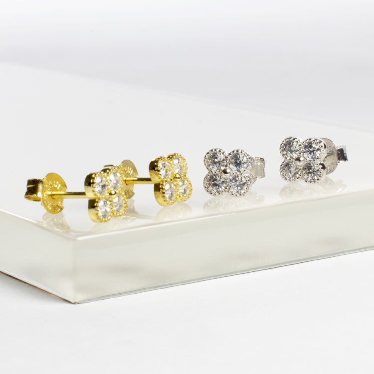 Bezel CZ Flower Studs - Gold or Silver-Earrings-Balara Jewelry