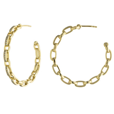 CZ Link Hoop - Gold or Silver-Earrings-Balara Jewelry