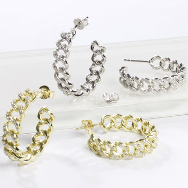 CZ Link Hoop 25mm - Gold or Silver-Earrings-Balara Jewelry