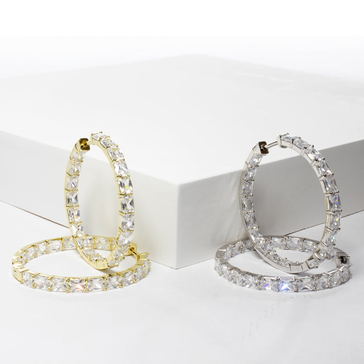 Fancy Inside and Outside CZ Huggie - Gold or Silver-Earrings-Balara Jewelry