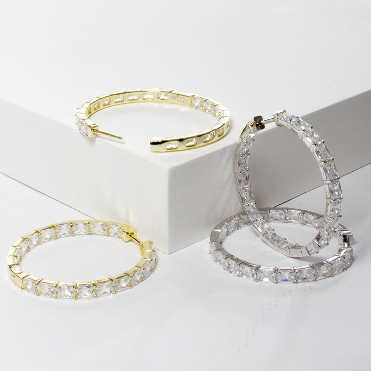 Fancy Inside and Outside CZ Huggie - Gold or Silver-Earrings-Balara Jewelry