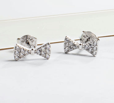 Small CZ Bow Stud Earrings - Silver