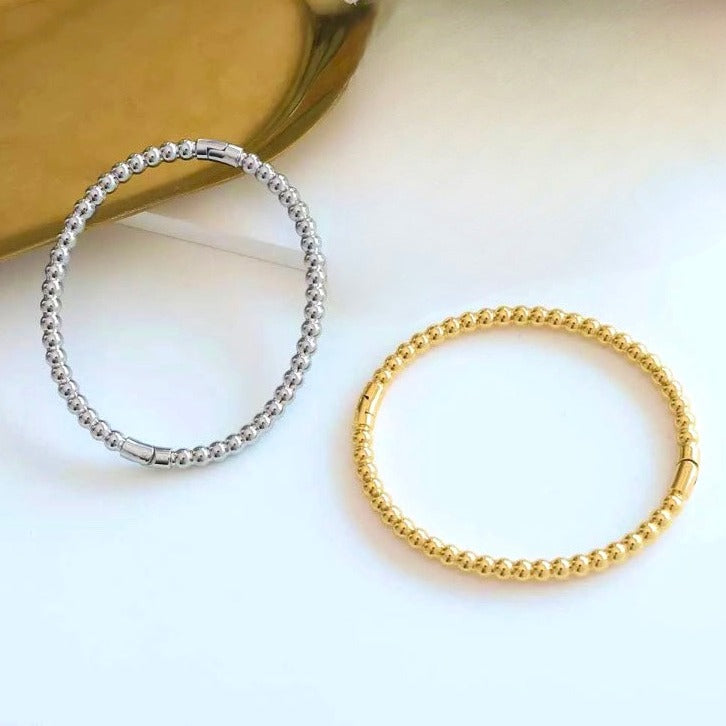 Round Bead Bangle Bracelet - Gold and Silver