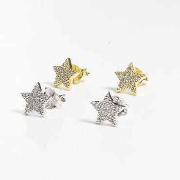 Tiny Star Shaped Pave Stud Earrings - Gold or Silver - Girls & Teens-Earrings-Balara Jewelry