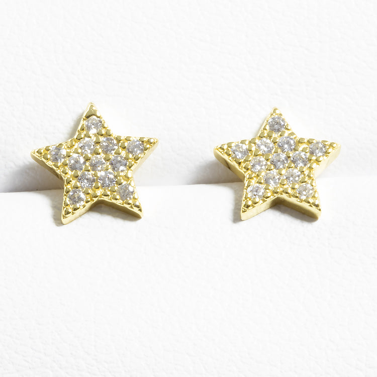 Tiny Star Shaped Pave Stud Earrings - Gold or Silver - Girls & Teens-Earrings-Balara Jewelry