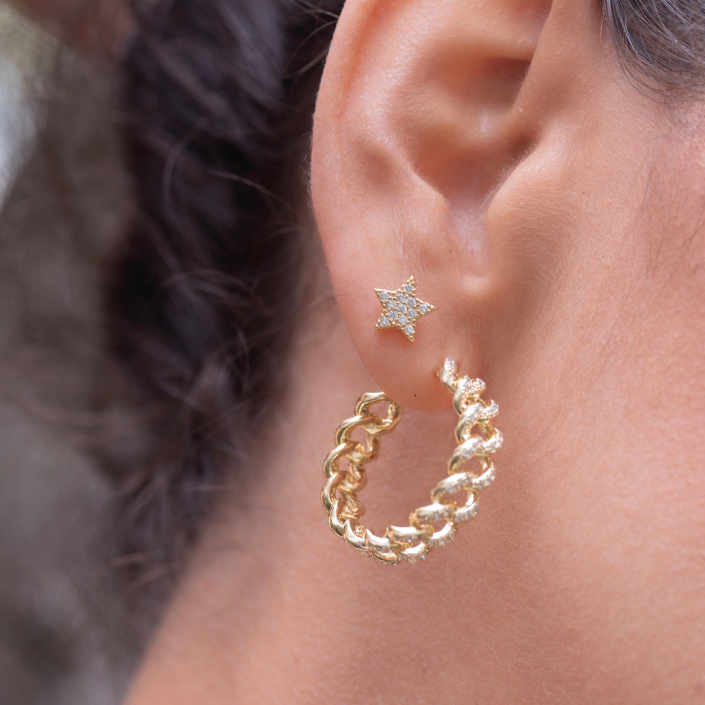 Small Star Shaped Pave Stud Earrings - Gold or Silver - Girls & Teens