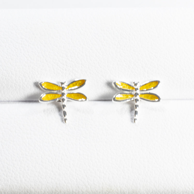 Yellow Enamel Dragonfly Stud Earrings - Girls & Teens-Earrings-Balara Jewelry