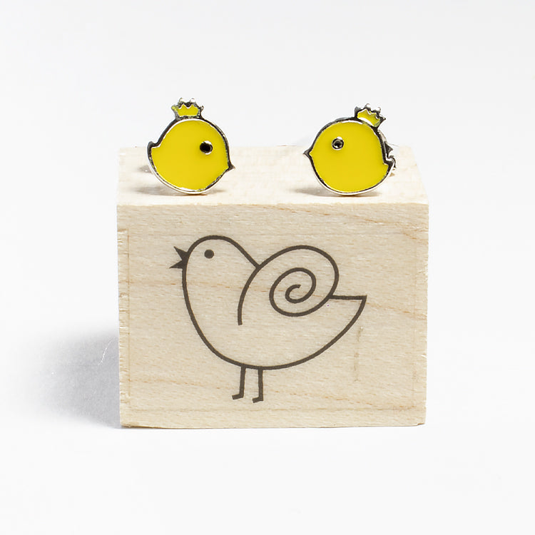 Yellow Enamel Bird Stud Earrings - Girls & Teens-Earrings-Balara Jewelry