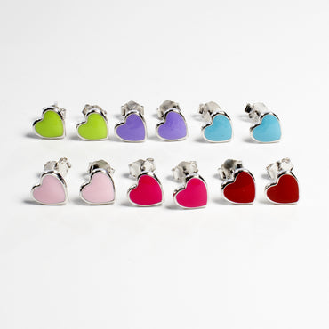Little Enamel Heart Stud Earrings - Girls & Teens-Earrings-Balara Jewelry