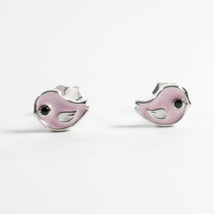 Pink Enamel Bird Stud Earrings - Girls & Teens-Earrings-Balara Jewelry