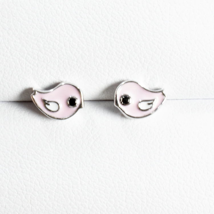 Pink Enamel Bird Stud Earrings - Girls & Teens-Earrings-Balara Jewelry