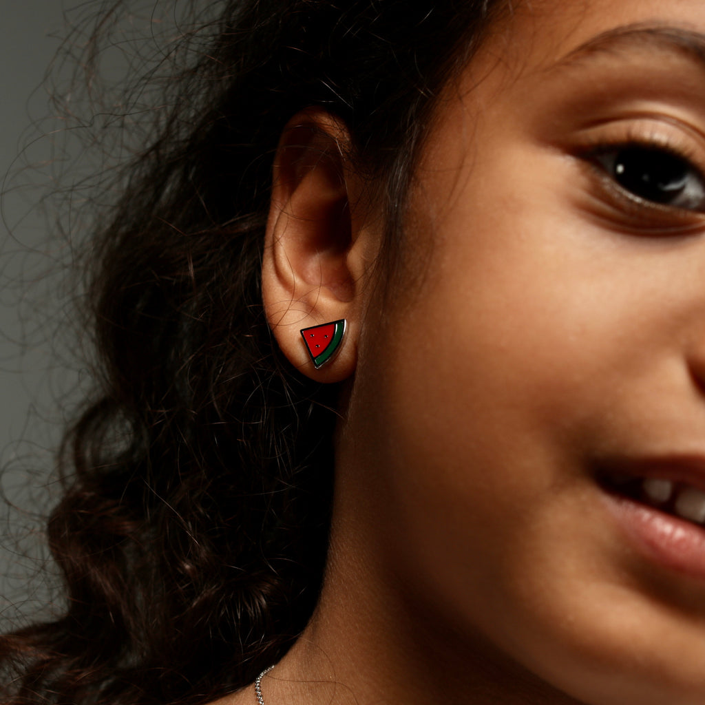 Watermelon stud earrings - Silver - Girls & Teens