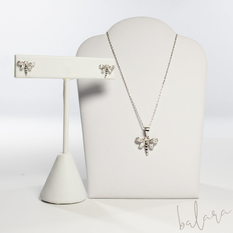 Dragonfly Pave CZ Necklace and Earrings Set - Girls & Teens-Necklaces-Balara Jewelry