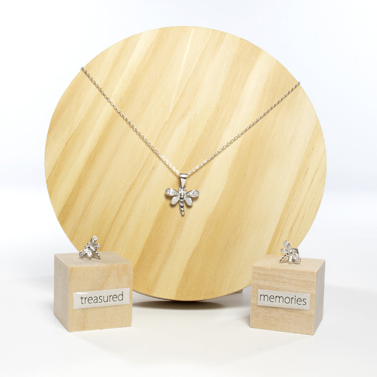 Dragonfly Pave CZ Necklace and Earrings Set - Girls & Teens-Necklaces-Balara Jewelry