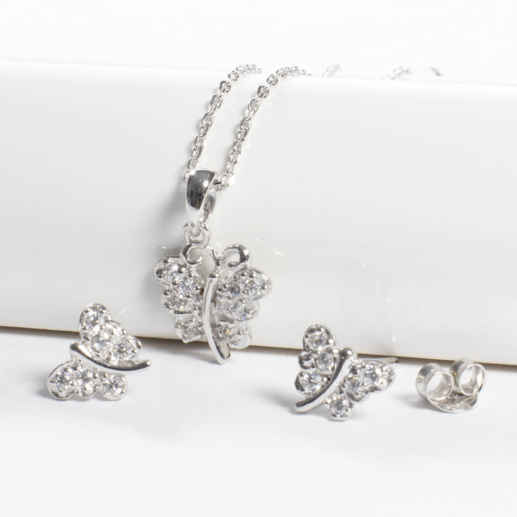 Butterfly CZ Necklace & Earrings Set - Girls & Teens-Necklaces-Balara Jewelry