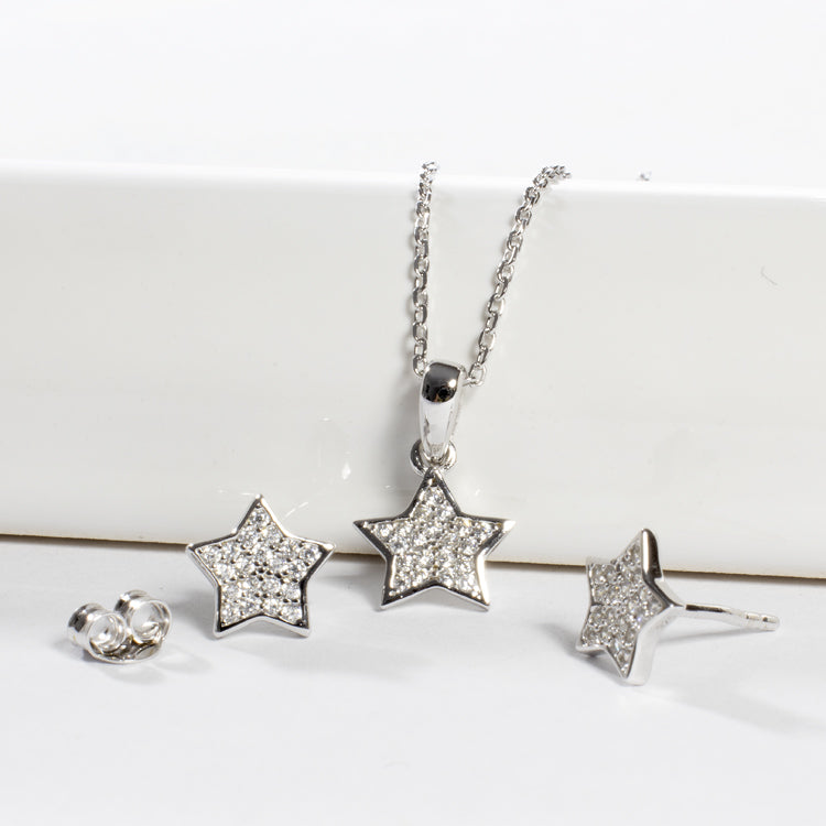 Star CZ Necklace And Earrings Set - Girls & Teens-Necklaces-Balara Jewelry