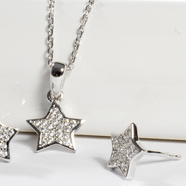 Star CZ Necklace And Earrings Set - Girls & Teens-Necklaces-Balara Jewelry
