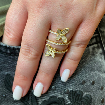 Double CZ Butterfly Ring - Gold