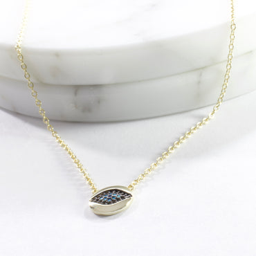 Small CZ Evil Eye Pendant Necklace - Gold