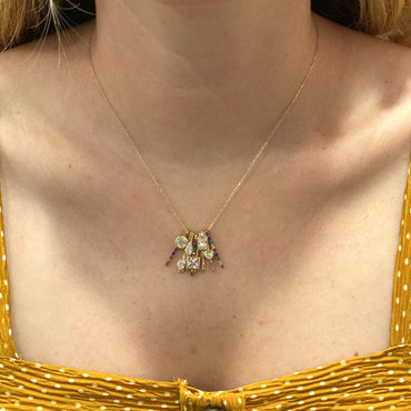 Multicolor Drop Charm Necklace - Gold