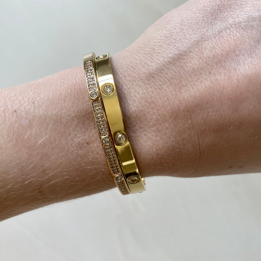 4 mm Stone CZ Bangle Bracelet - Rose Gold, Gold and Silver