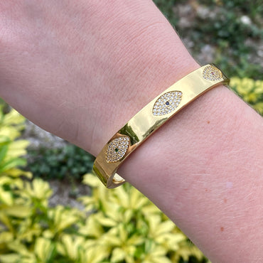CZ Evil Eye Bangle Bracelet - Gold