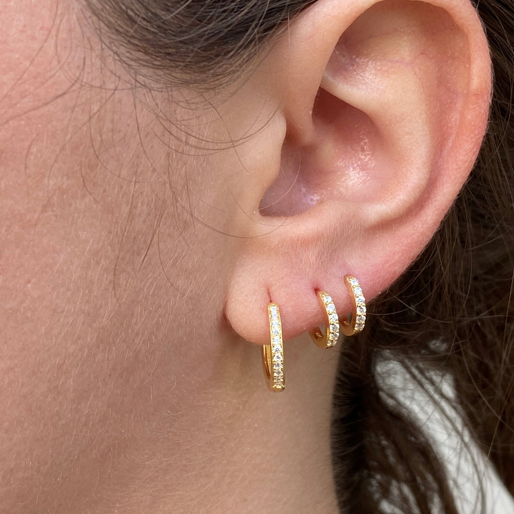 Small Pave Huggie Earrings - Gold or Silver