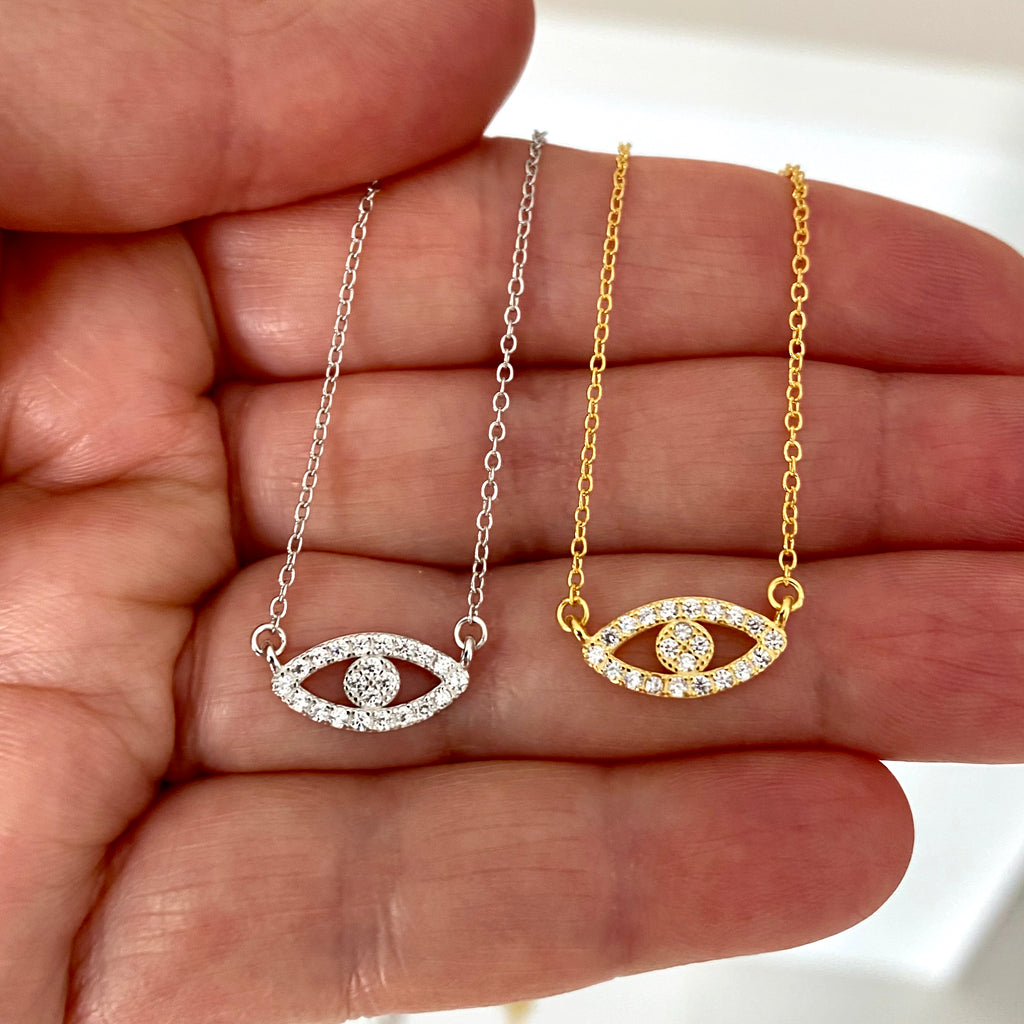 CZ Evil Eye Necklace - Gold or Silver