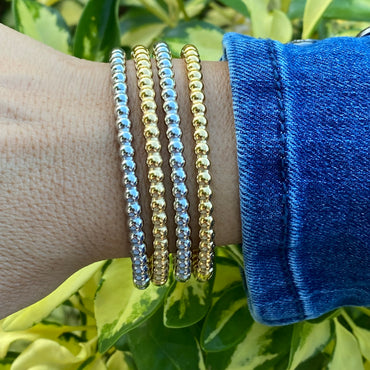 Round Bead Bangle Bracelet - Gold and Silver