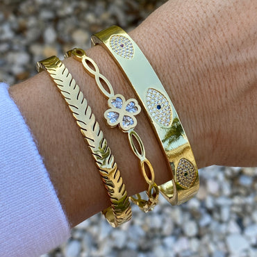 CZ Evil Eye Bangle Bracelet - Gold