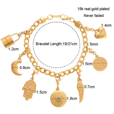 Stainless Steel Multi Pendant Bracelet - Gold