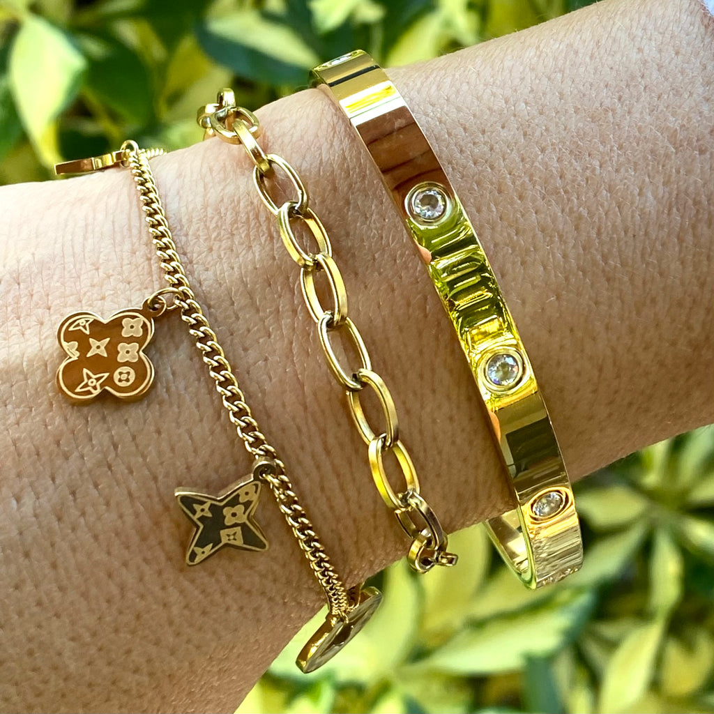 Four Leaf Clover Charms Bracelet - Gold and Silver Gold