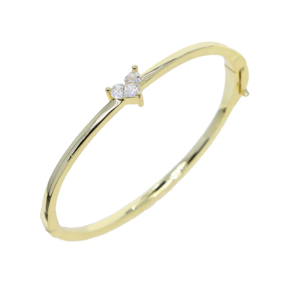 Heart CZ Bangle Bracelet - Silver and Gold