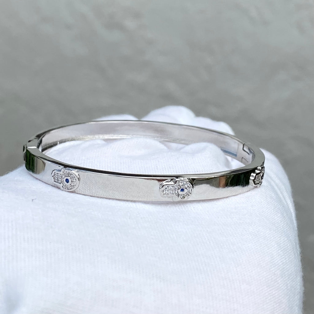CZ Evil Eye Hamsa Bangle Bracelet - Gold and Silver