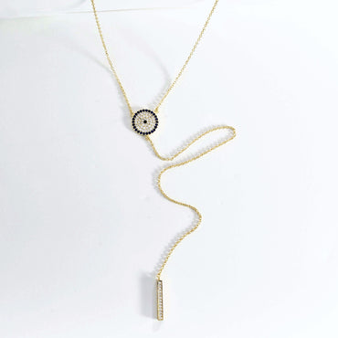 Evil Eye CZ Lariat Necklace - Gold