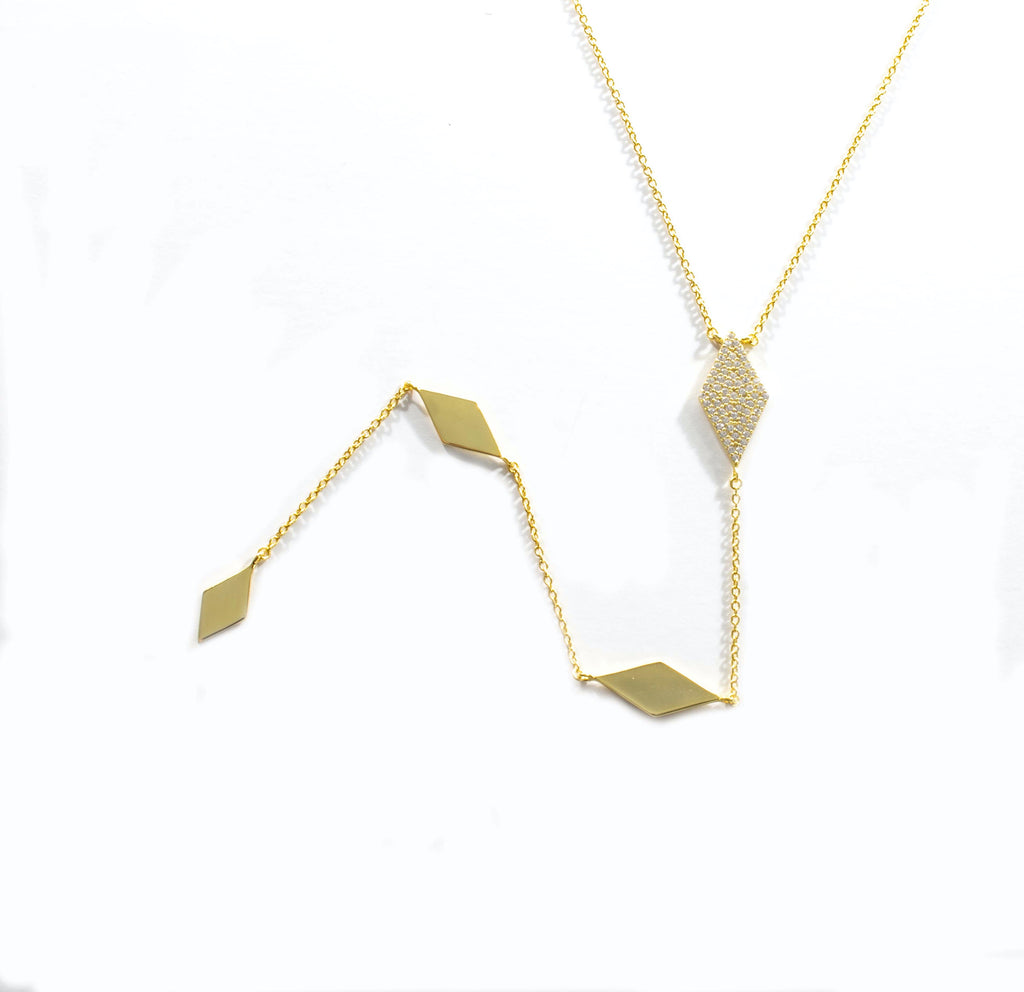 Rhombus CZ Lariat Necklace - Gold