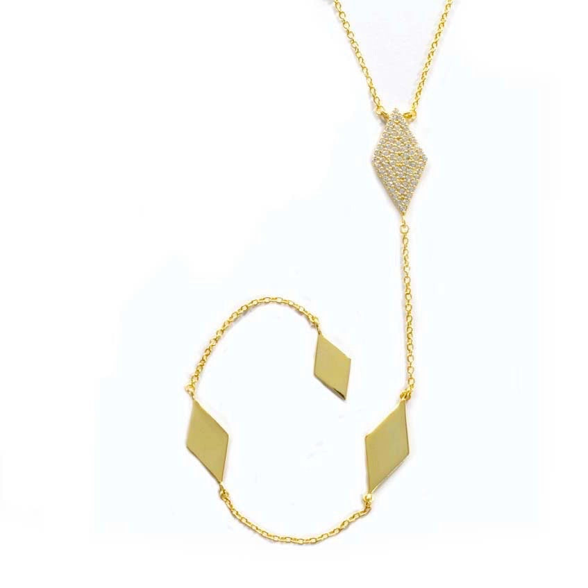 Rhombus CZ Lariat Necklace - Gold