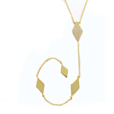 Rhombus CZ Lariat Necklace - Gold