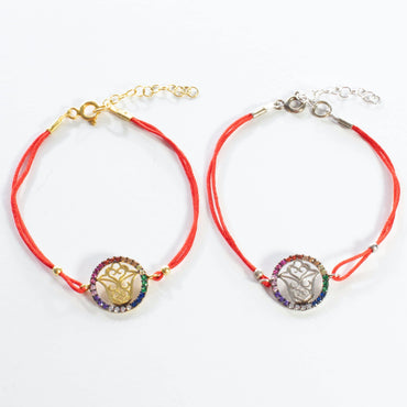 Red String Multicolor Hamsa Bracelet - Gold or Silver